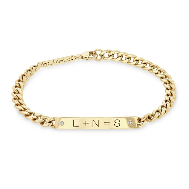 14k Medium Curb Chain Personalized Equation Bracelet with 2 Diamonds sold by Zoe Chicco