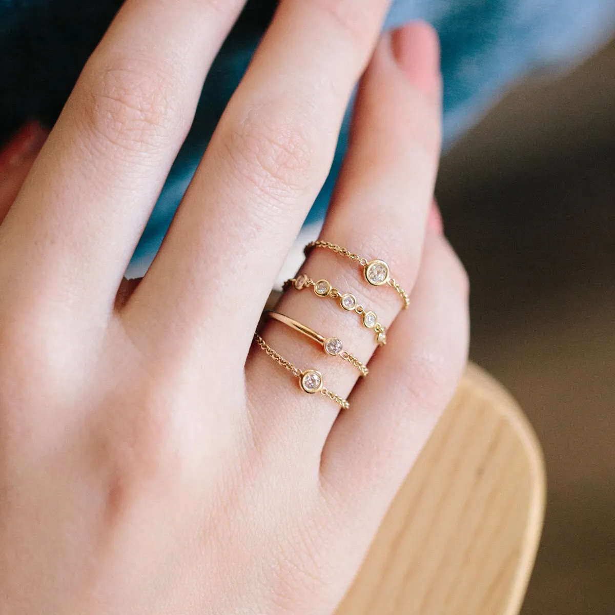 14k Small Single Floating Diamond Chain Ring sold by Zoe Chicco product image thumbnail 2