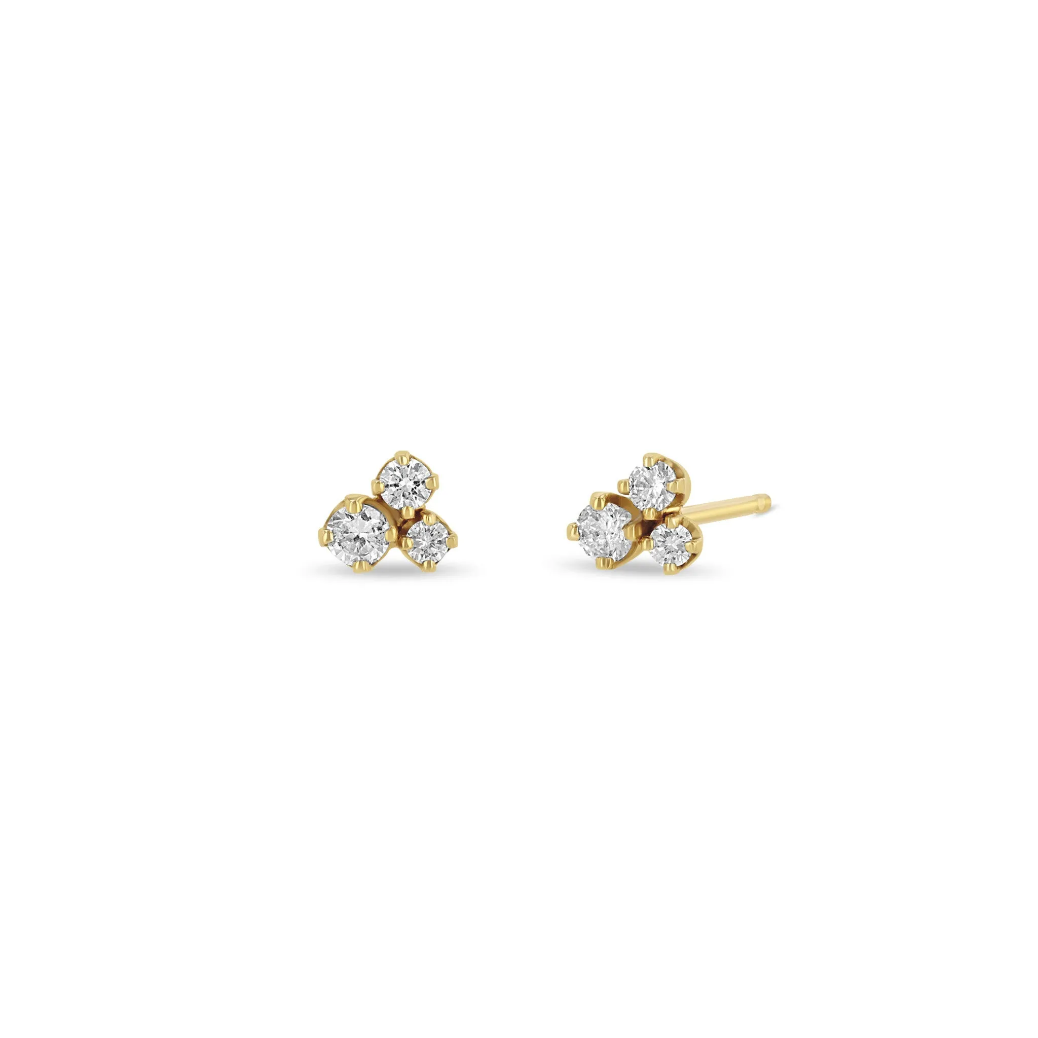 14k 3 Mixed Prong Diamond Cluster Stud Earrings sold by Zoe Chicco
