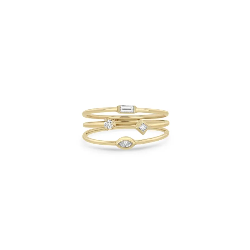 14k 3 Thin Band Mixed Diamonds Ring sold by Zoe Chicco