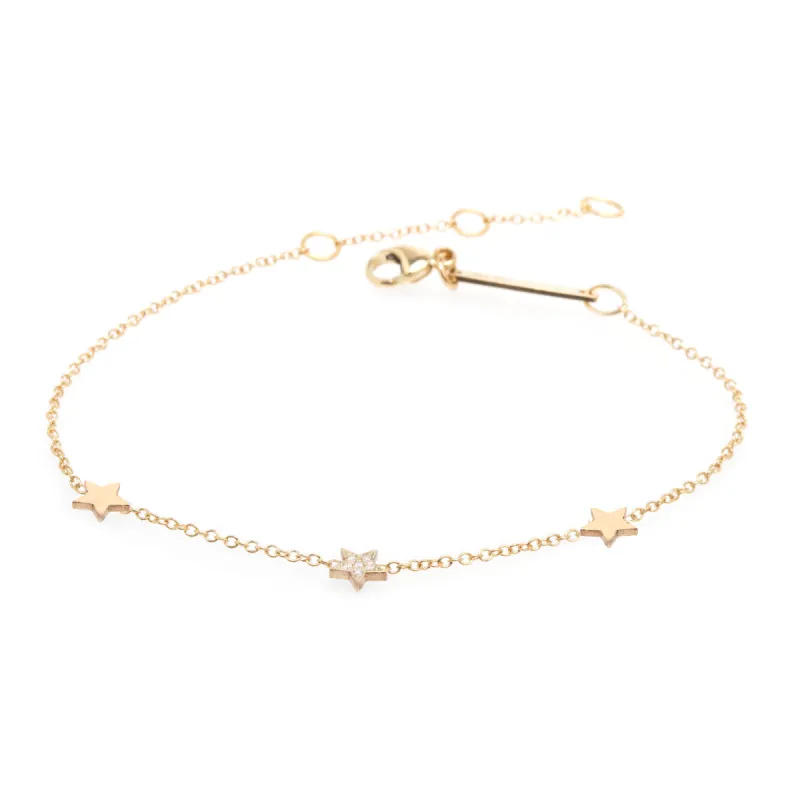 14K Itty Bitty Star Trio Station Bracelet sold by Zoe Chicco