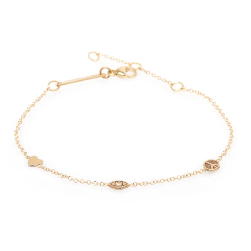 14k Itty Bitty Peace & Love Station Bracelet - SALE sold by Zoe Chicco