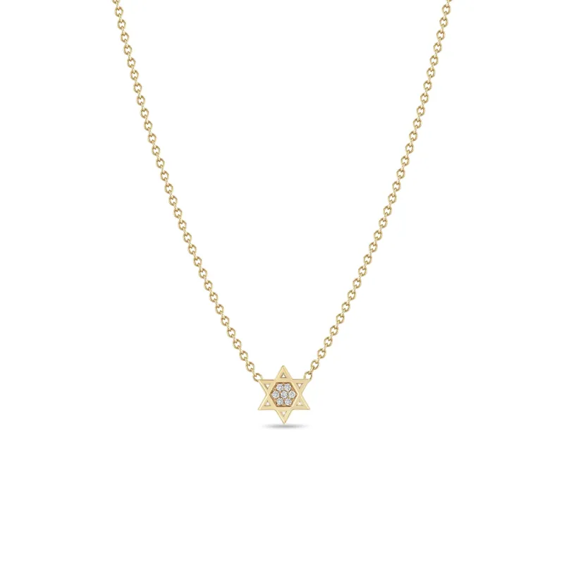 14k Midi Bitty Pavé Diamond Star of David Necklace sold by Zoe Chicco