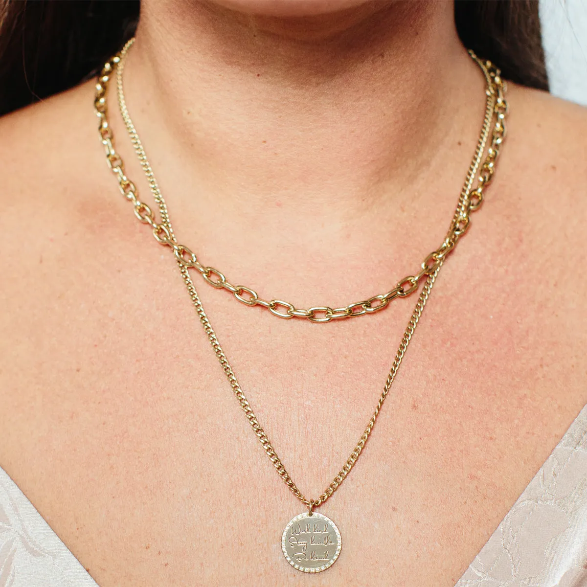 14k Medium Mantra with Diamond Border Small Curb Chain Necklace sold by Zoe Chicco product image thumbnail 4