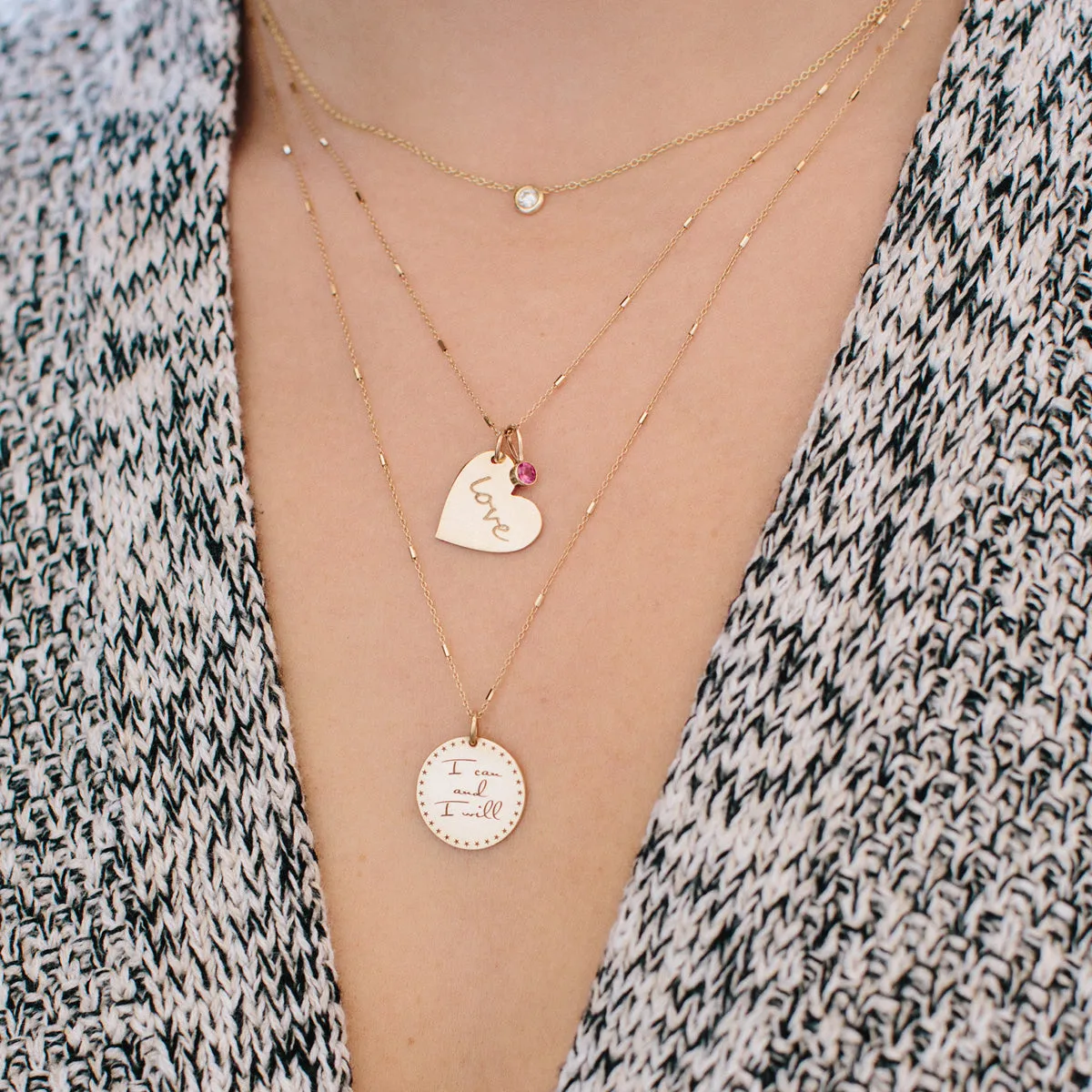 14k Small Mantra Star Border Necklace on Tiny Bar & Cable Chain sold by Zoe Chicco product image thumbnail 3