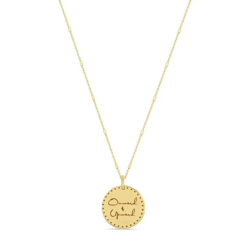 14k Small Mantra Star Border Necklace on Tiny Bar & Cable Chain sold by Zoe Chicco