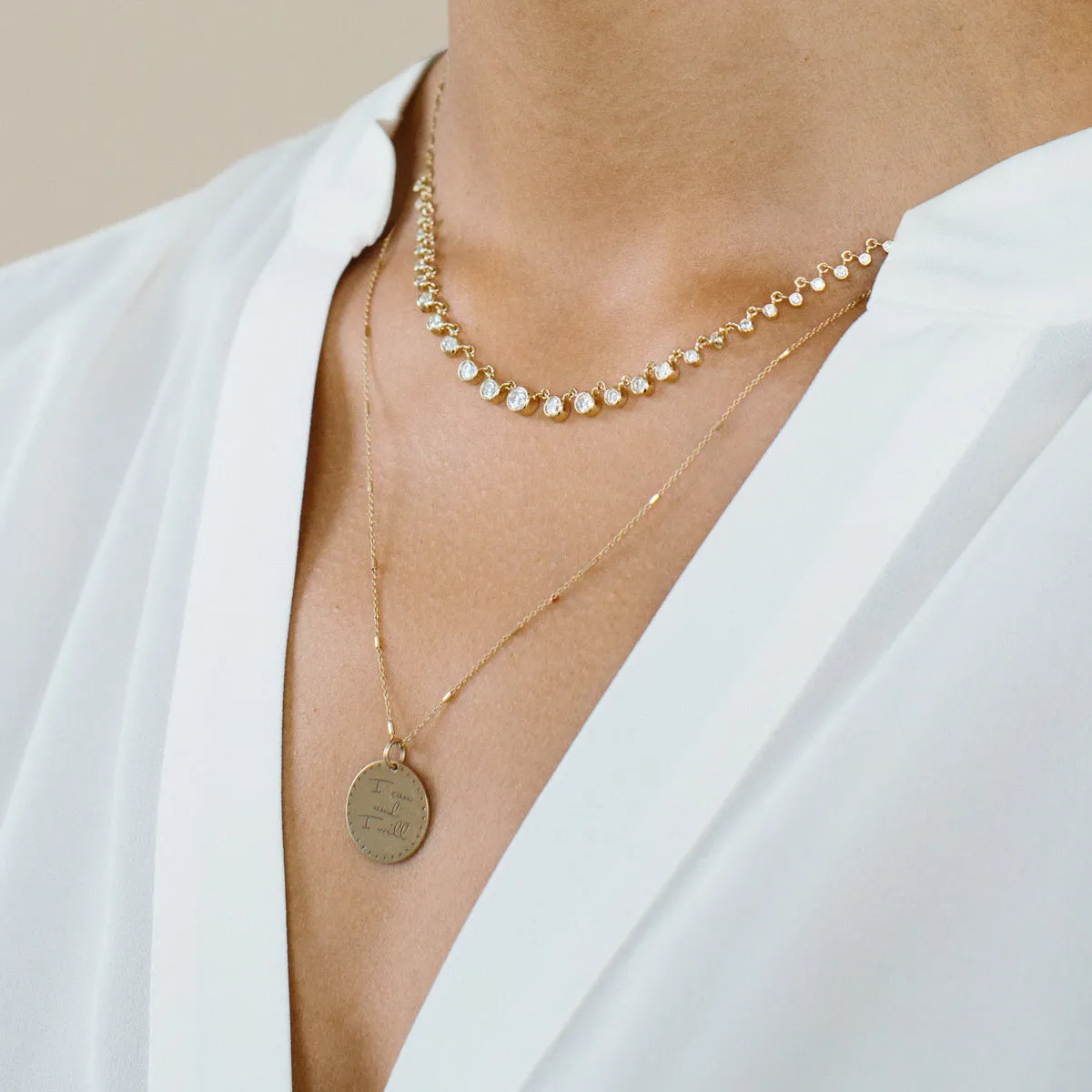 14k Small Mantra Star Border Necklace on Tiny Bar & Cable Chain sold by Zoe Chicco product image thumbnail 2