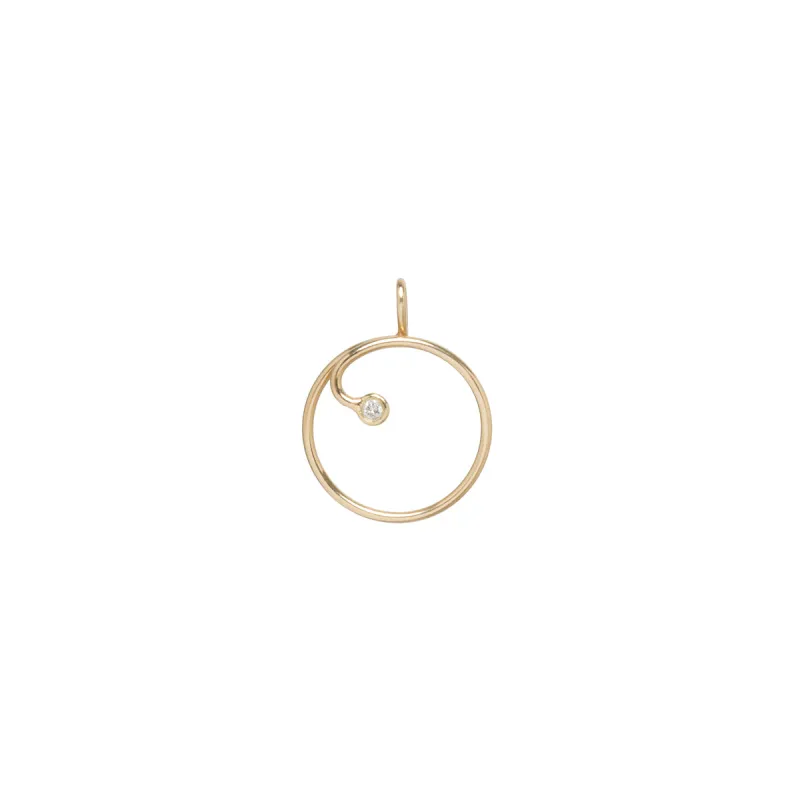 14k Gold Circle Charm Holder with Diamond sold by Zoe Chicco