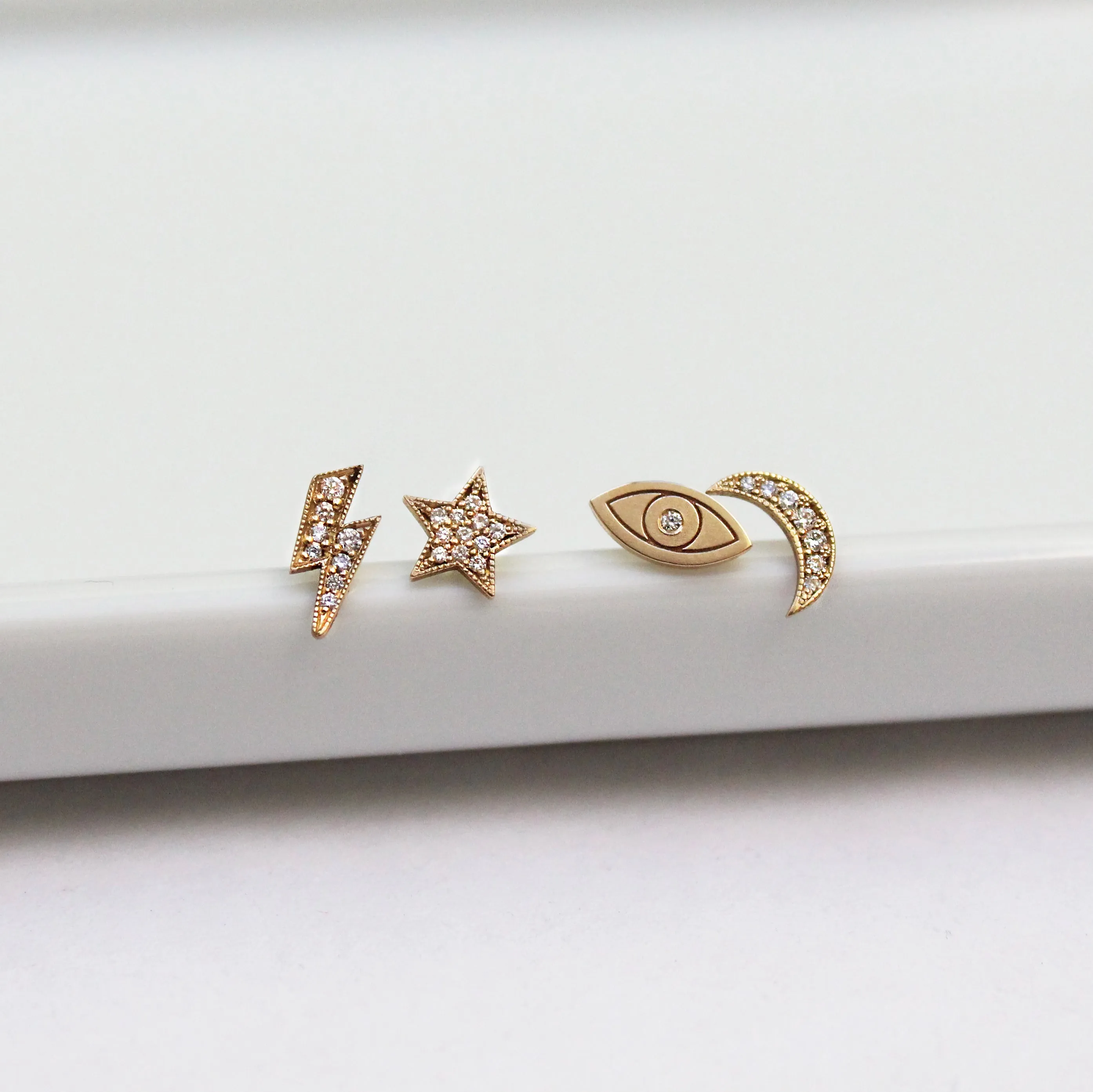 14k Midi Bitty Single Diamond Evil Eye Stud sold by Zoe Chicco product image thumbnail 3