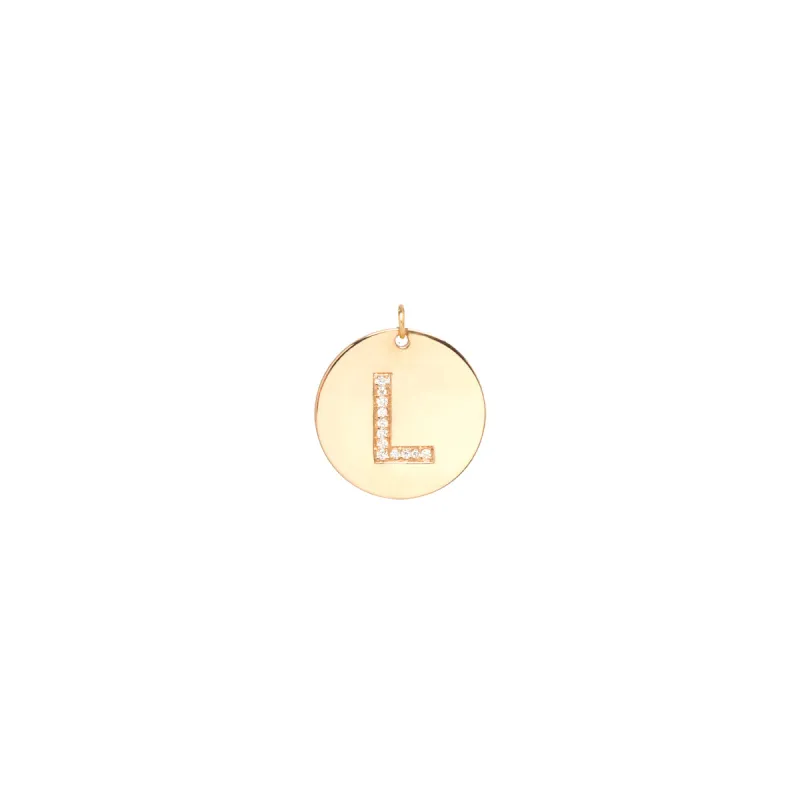 14k Large Pavé Diamond Initial Disc Charm sold by Zoe Chicco