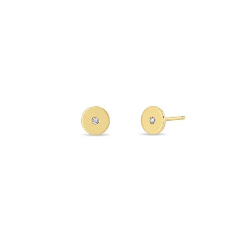 14k Single Diamond Medium Disc Studs sold by Zoe Chicco