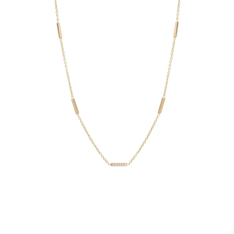 14k 5 Pavé Diamond Horizontal Tiny Bars Station Necklace sold by Zoe Chicco