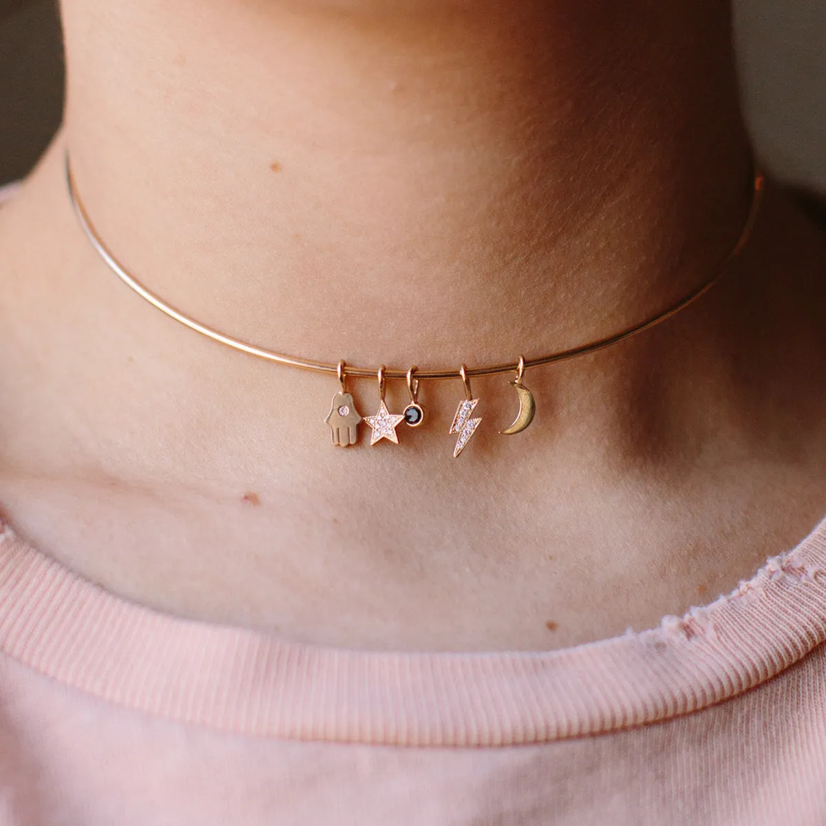 14k Single Midi Bitty Diamond Hamsa Charm sold by Zoe Chicco product image thumbnail 4