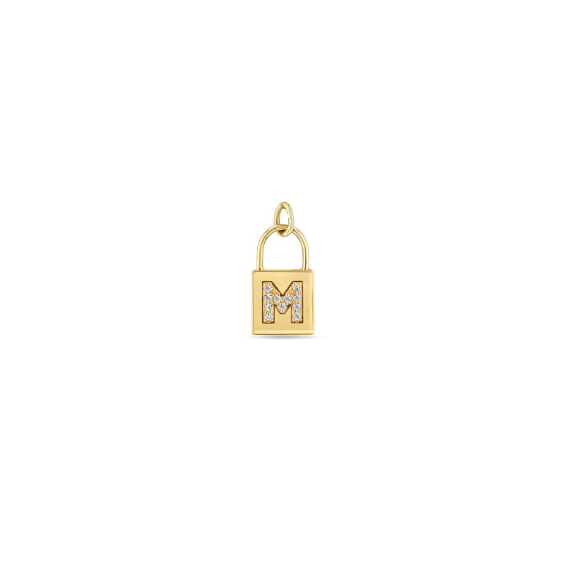 14k Single Pavé Diamond Initial Letter Small Padlock Charm sold by Zoe Chicco