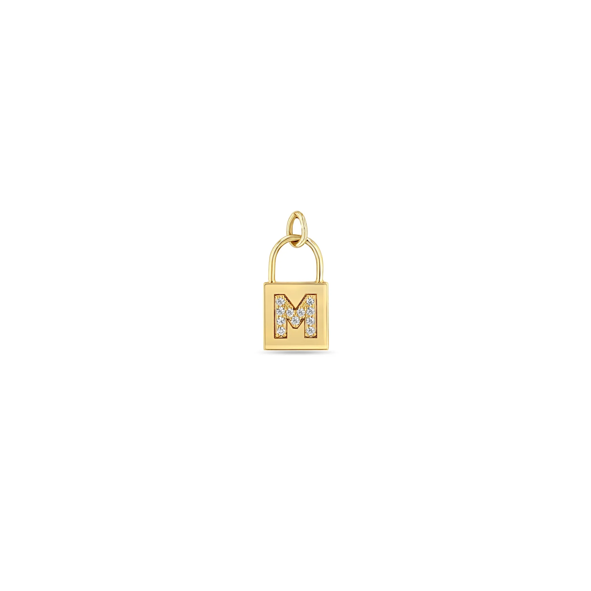 14k Single Pavé Diamond Initial Letter Small Padlock Charm sold by Zoe Chicco
