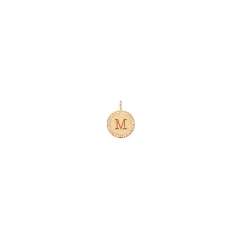14k Small Engraved Initial with Diamond Halo Disc Charm Pendant sold by Zoe Chicco