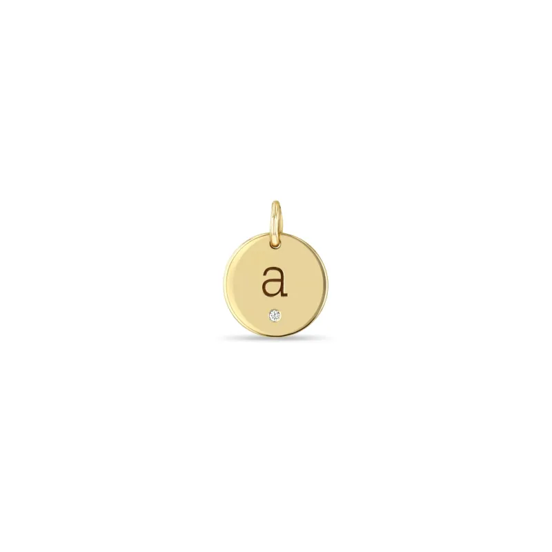 14k Single Medium Engraved Initial & Diamond Disc Charm Pendant sold by Zoe Chicco