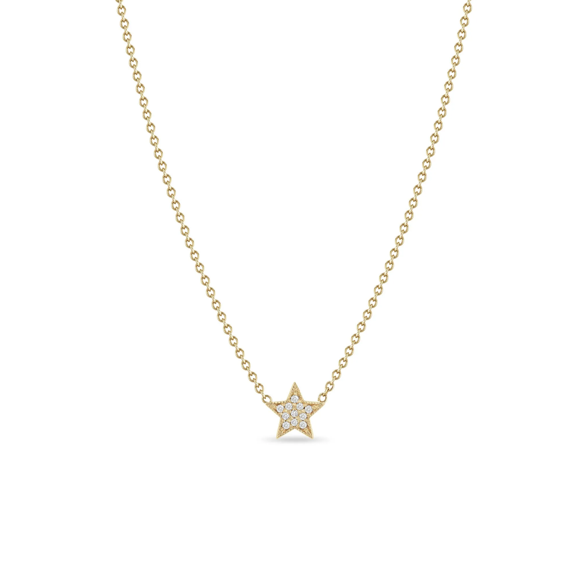 14k Midi Bitty Pavé Diamond Star Necklace sold by Zoe Chicco