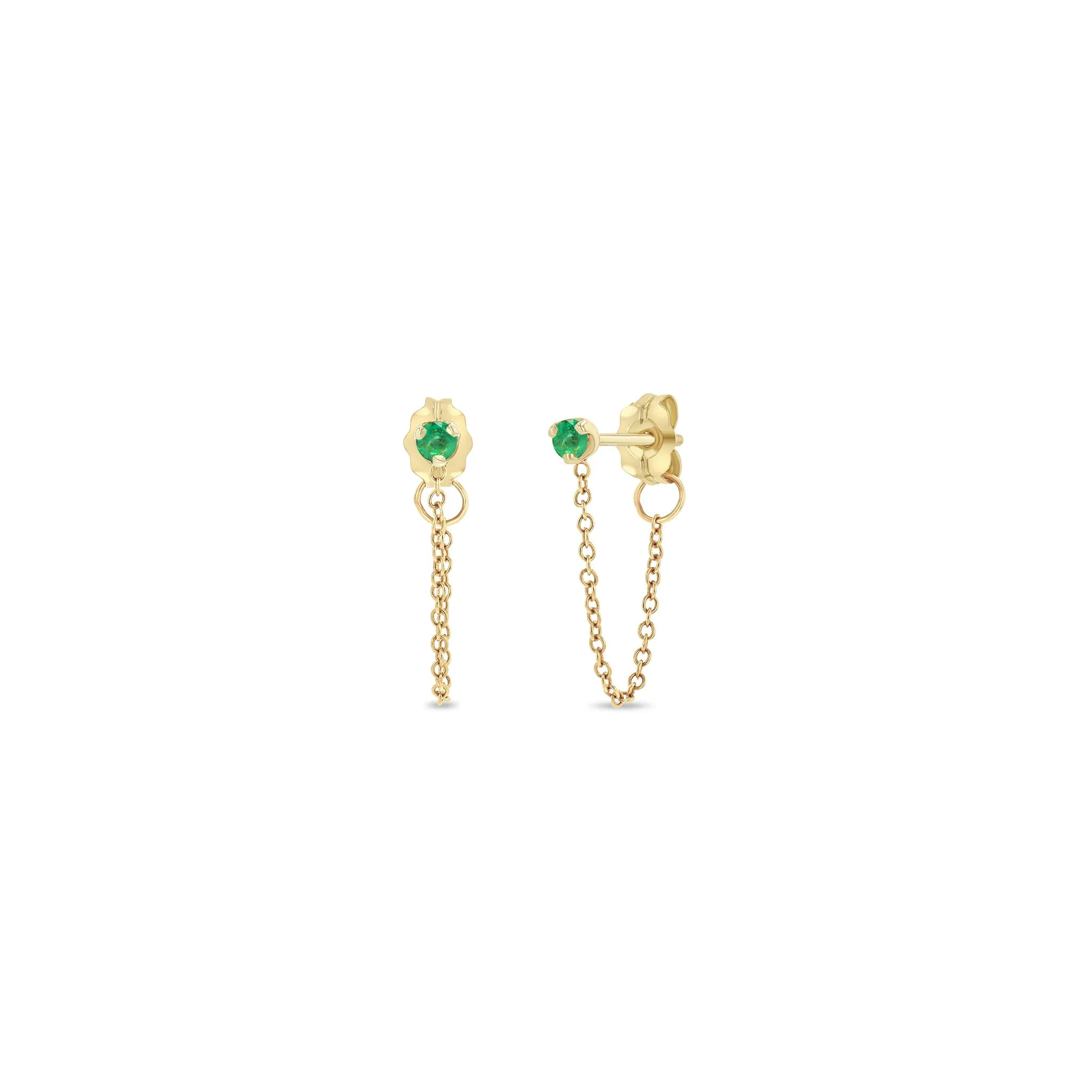14k Prong Emerald Chain Huggie Earrings sold by Zoe Chicco