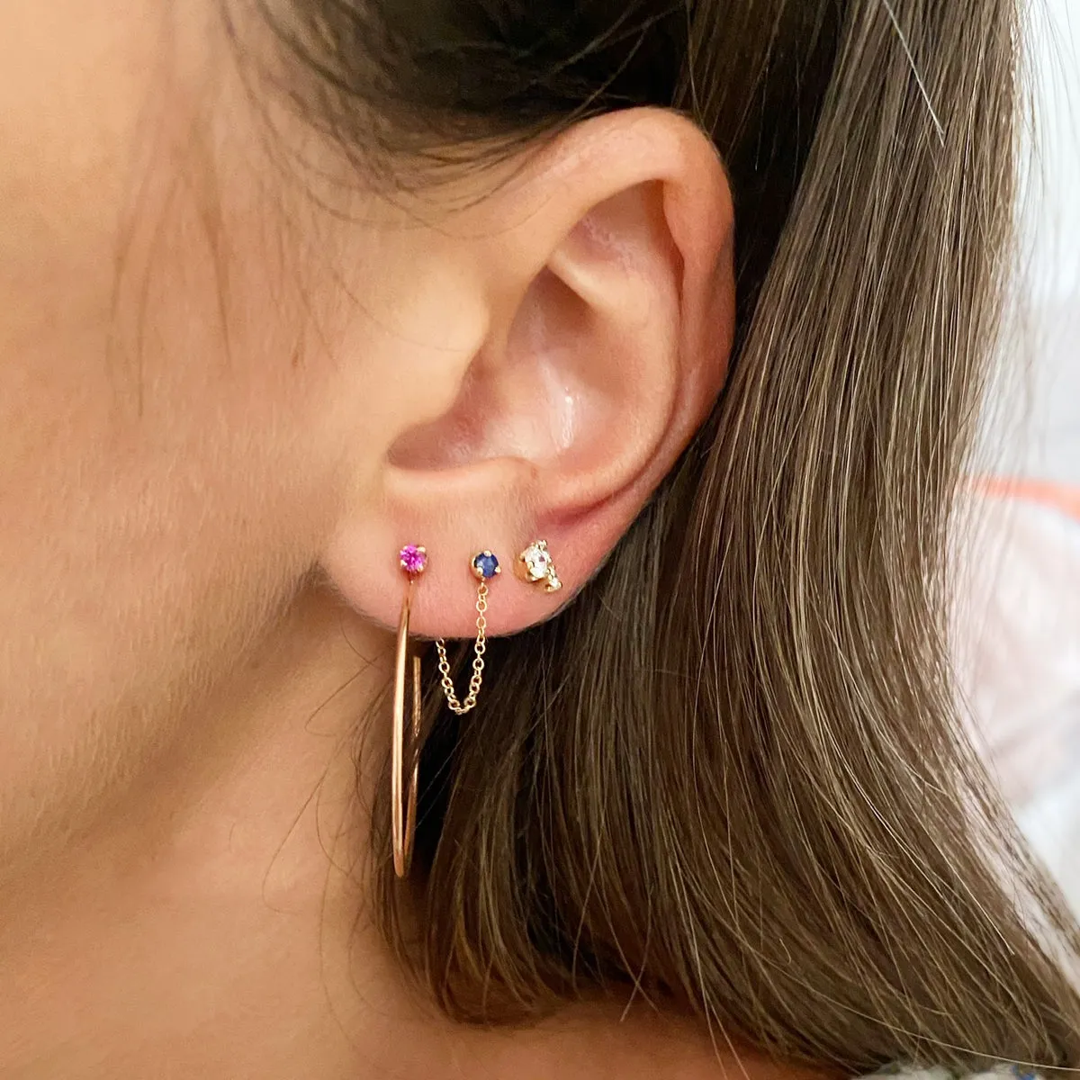 14k Prong Blue Sapphire Chain Huggie Earrings sold by Zoe Chicco product image thumbnail 3