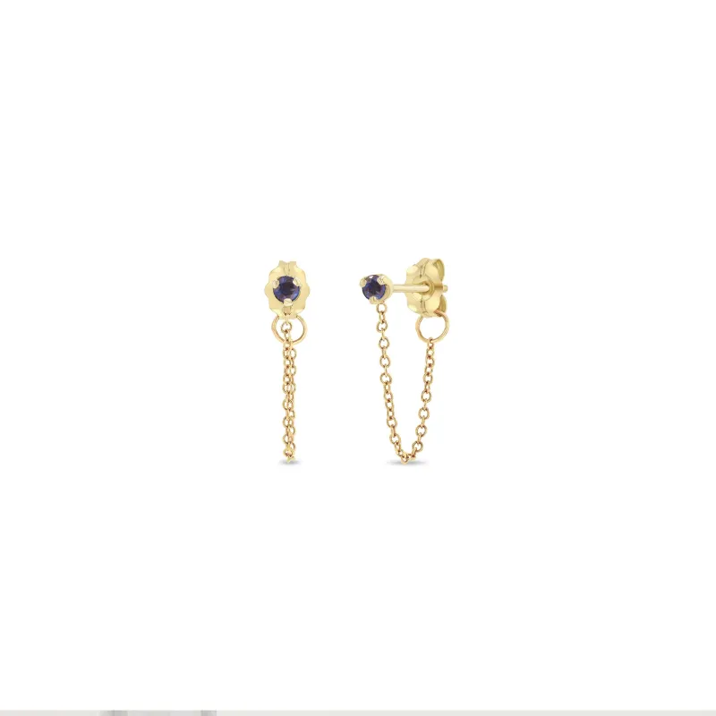 14k Prong Blue Sapphire Chain Huggie Earrings sold by Zoe Chicco