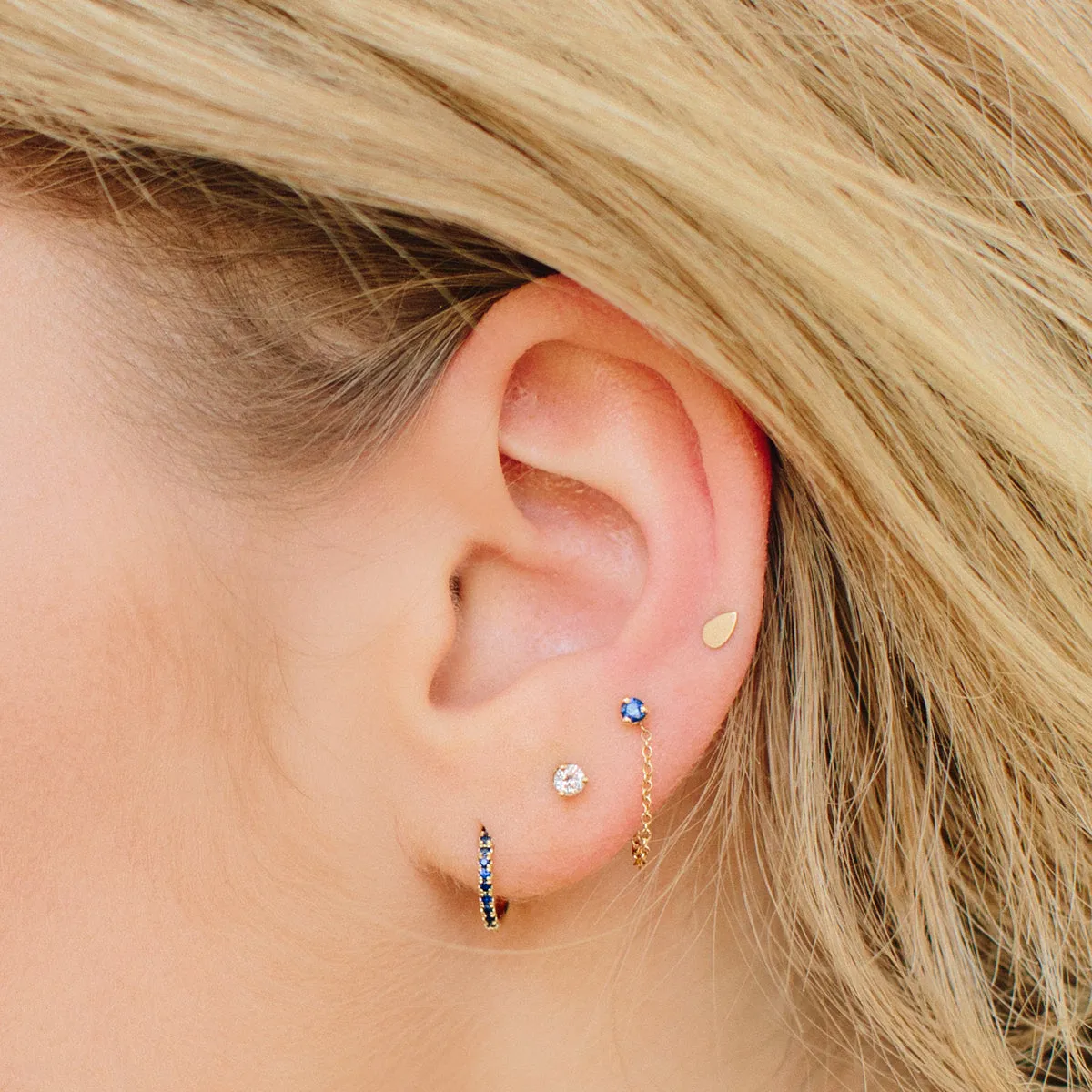 14k Prong Blue Sapphire Chain Huggie Earrings sold by Zoe Chicco product image thumbnail 2