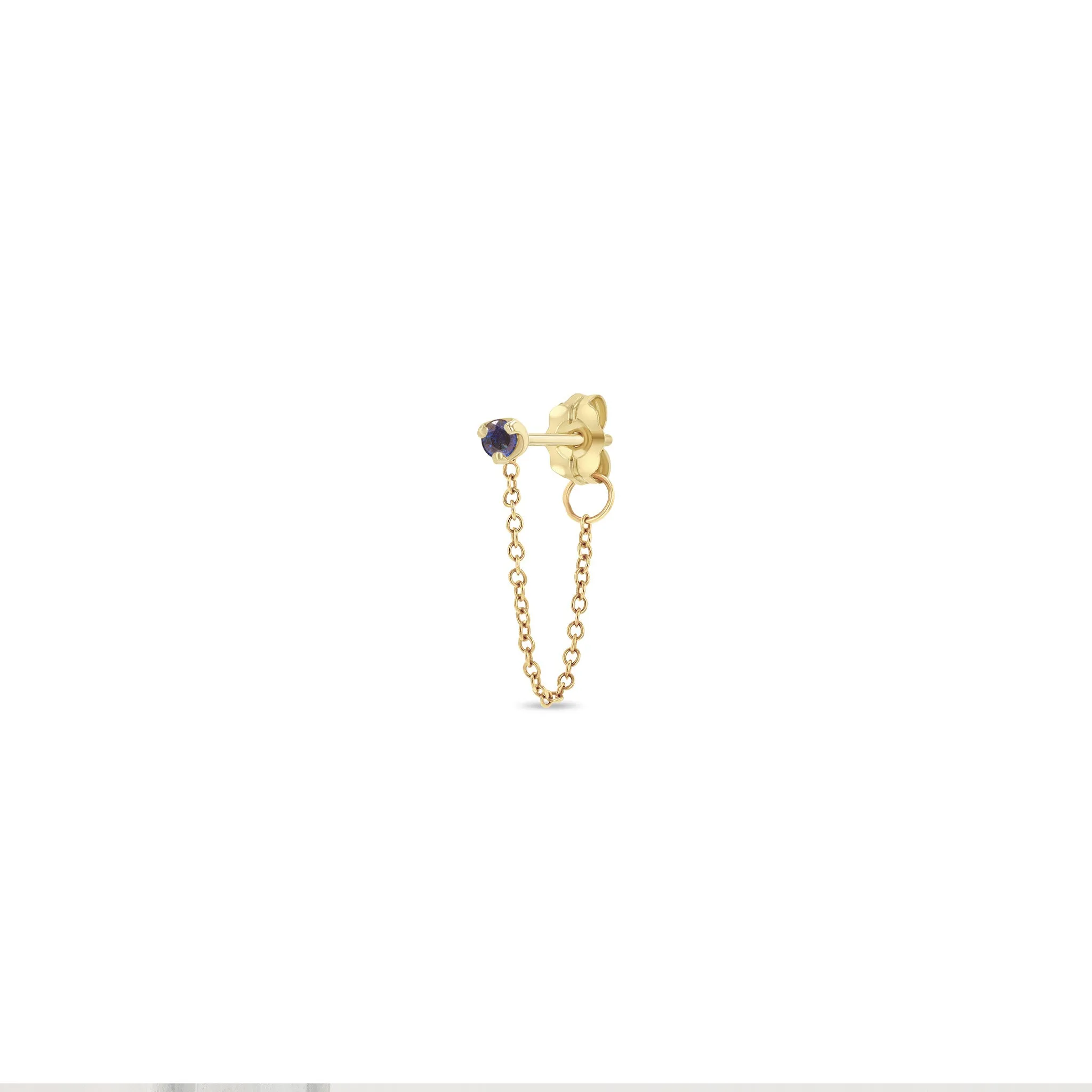 14k Prong Blue Sapphire Chain Huggie Earrings sold by Zoe Chicco product image thumbnail 4