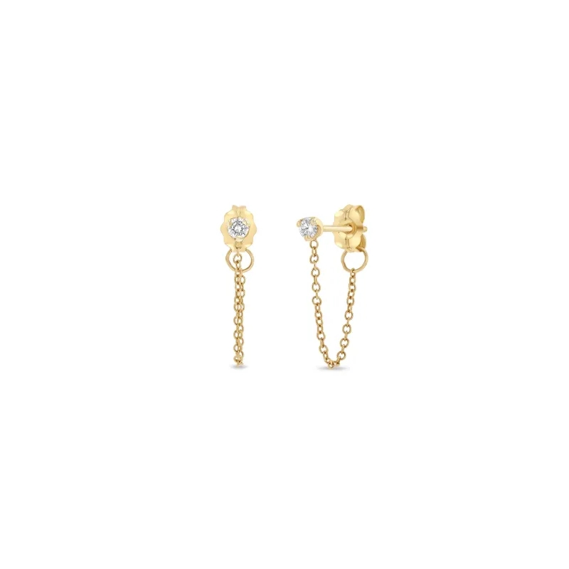 14k Prong Diamond Chain Huggie Earrings sold by Zoe Chicco