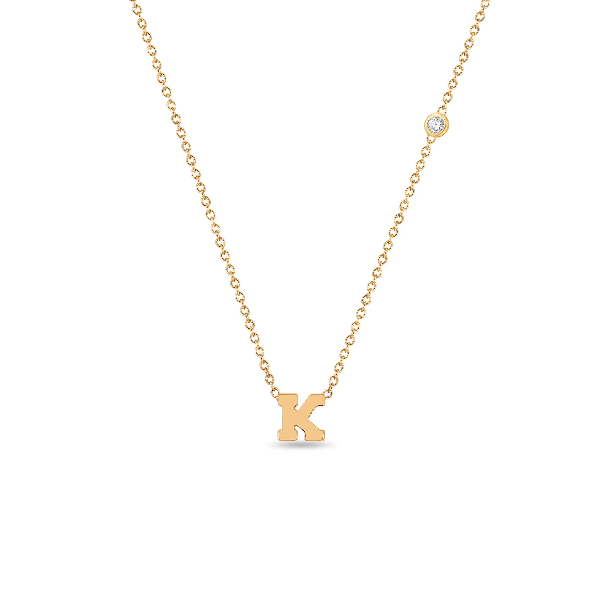 14k Initial Letter Necklace with Floating Diamond sold by Zoe Chicco product image thumbnail 5