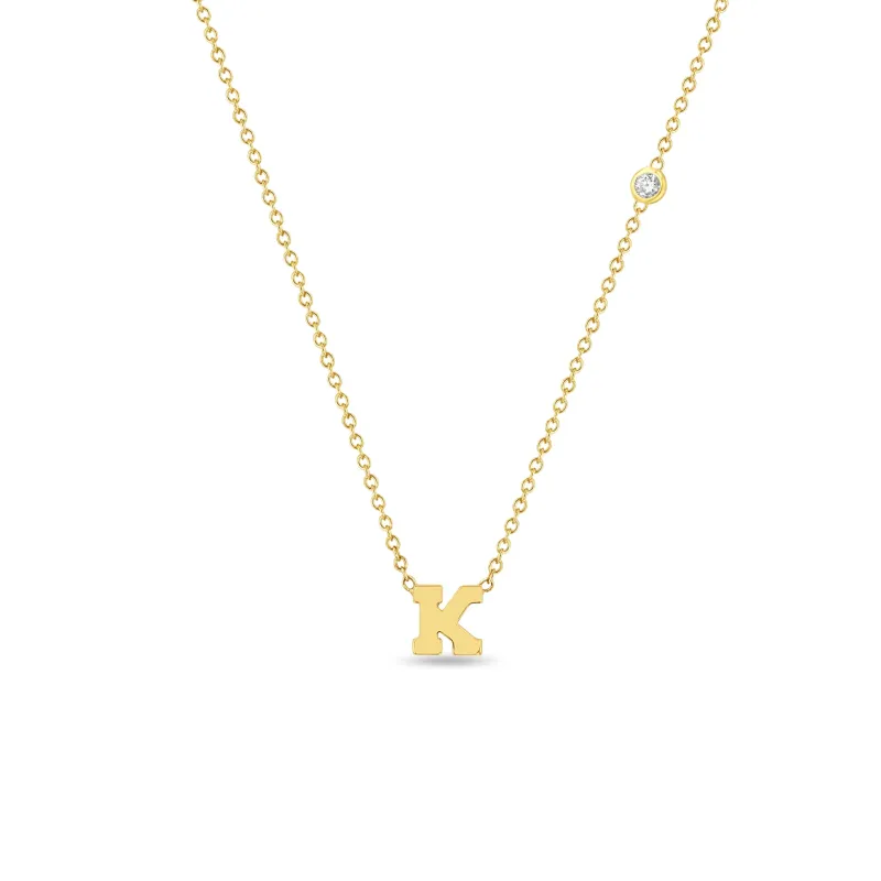 14k Initial Letter Necklace with Floating Diamond sold by Zoe Chicco