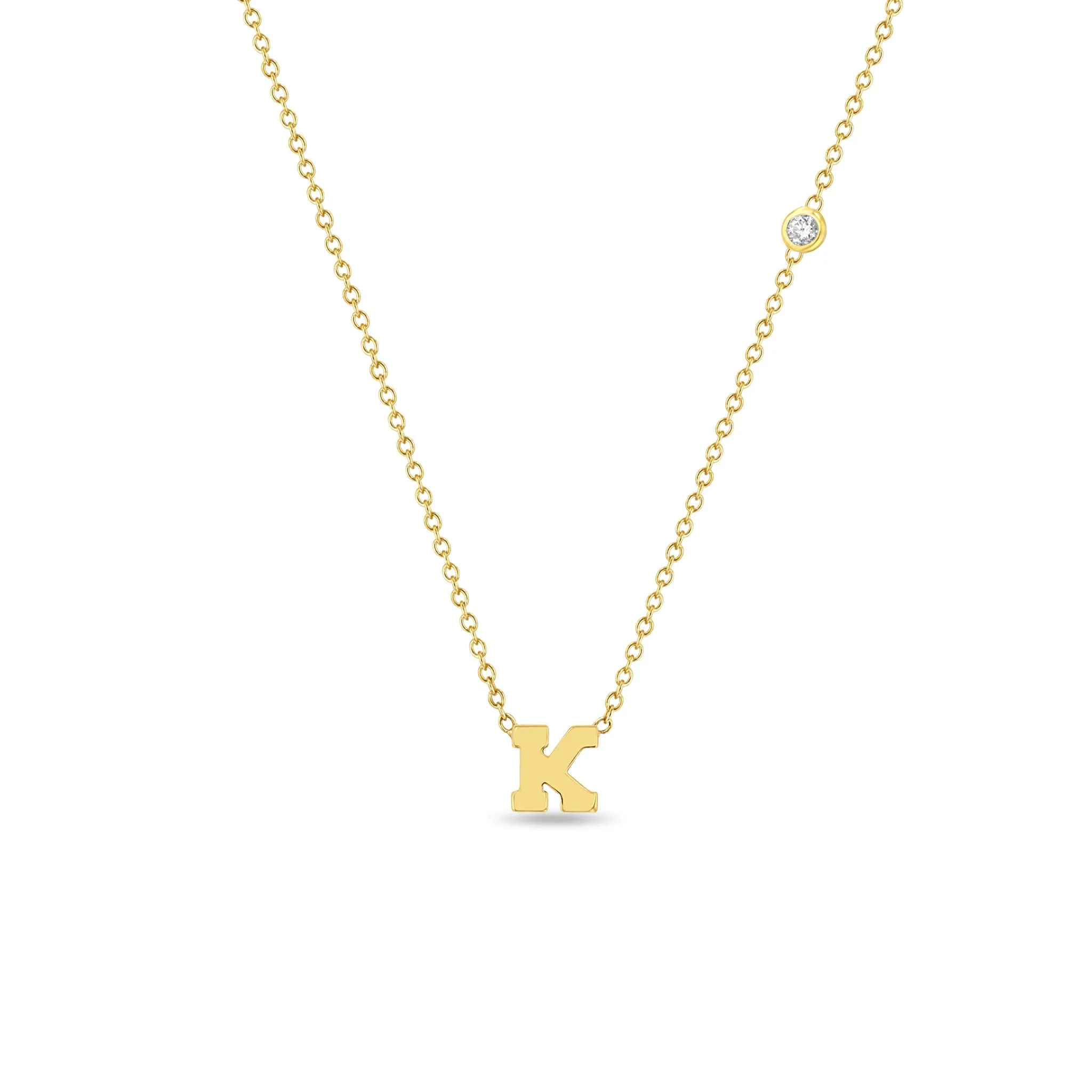 14k Initial Letter Necklace with Floating Diamond sold by Zoe Chicco