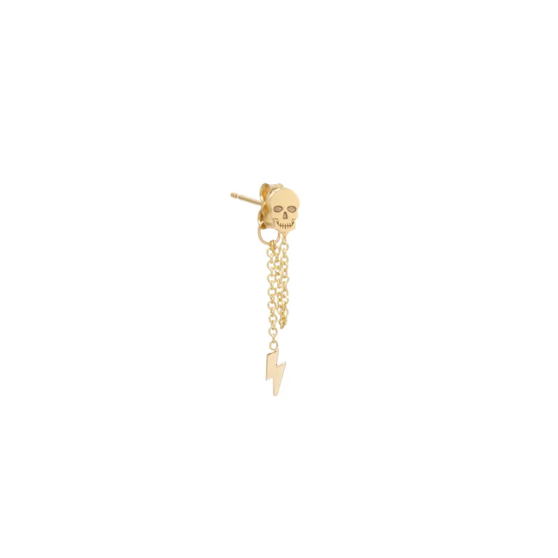 14k Itty Bitty Skull & Lightning Bolt Chain Huggie Drop Earring sold by Zoe Chicco
