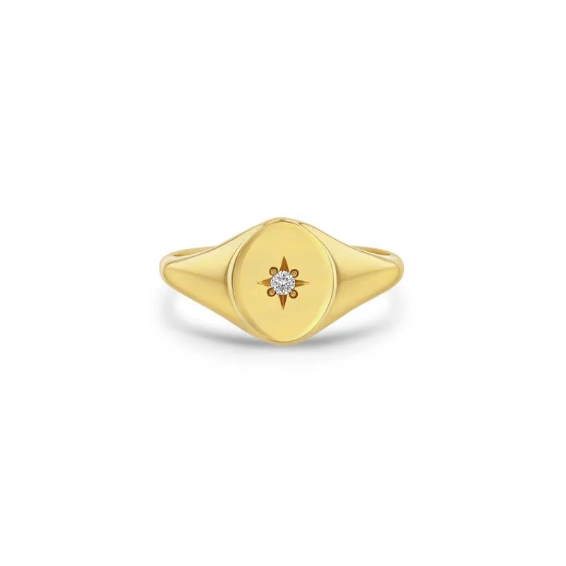 14k Star Set Diamond Oval Signet Ring sold by Zoe Chicco