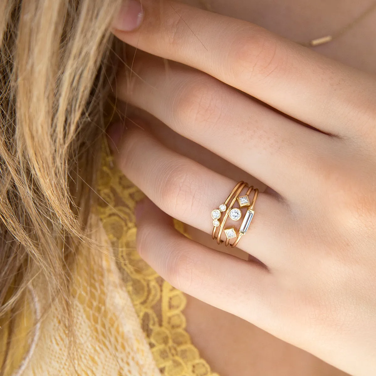 14k 3 Small Graduated Diamond Bezel Curve Ring sold by Zoe Chicco product image thumbnail 3