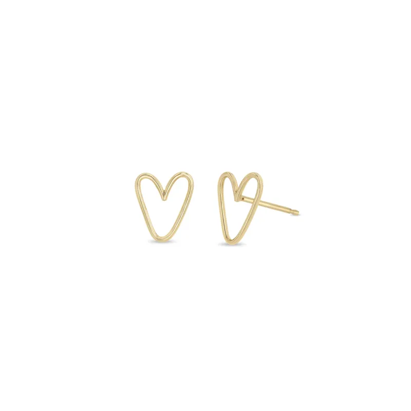 14k Gold Open Wire Heart Studs sold by Zoe Chicco