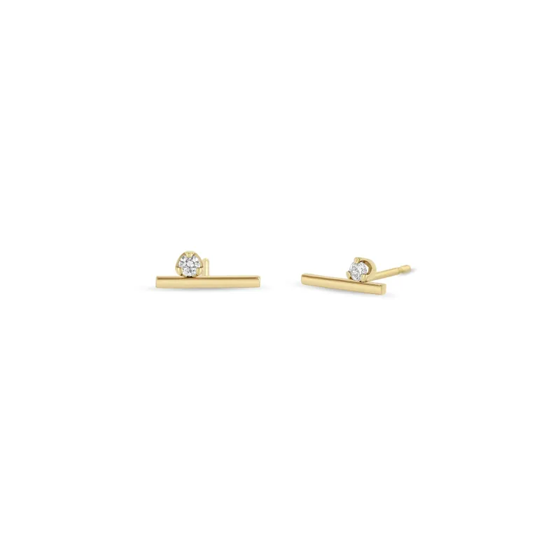 14k Prong Set Diamond Bar Studs sold by Zoe Chicco