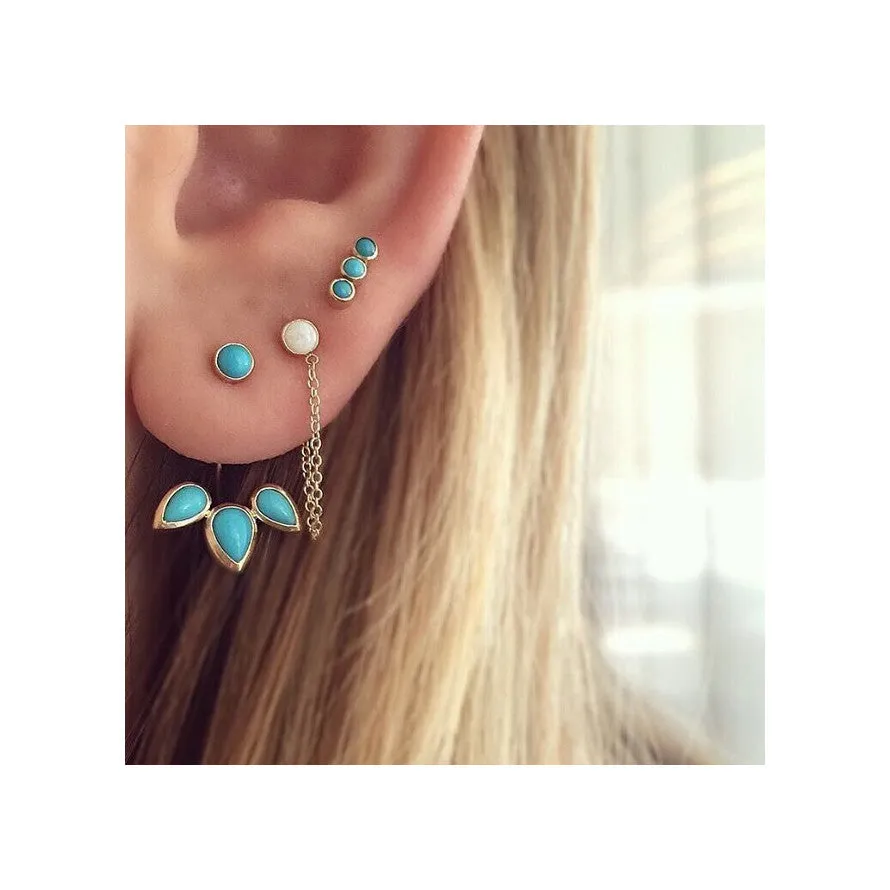 14k 3 Turquoise Bezel Studs sold by Zoe Chicco product image thumbnail 2