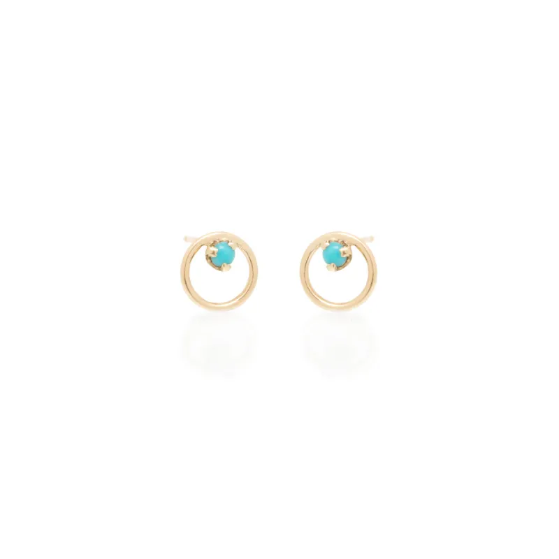 14k Prong Turquoise Circle Studs sold by Zoe Chicco