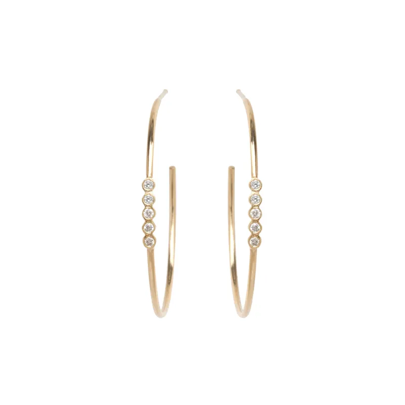 14k 5 Diamond Bezel Medium Hoops sold by Zoe Chicco