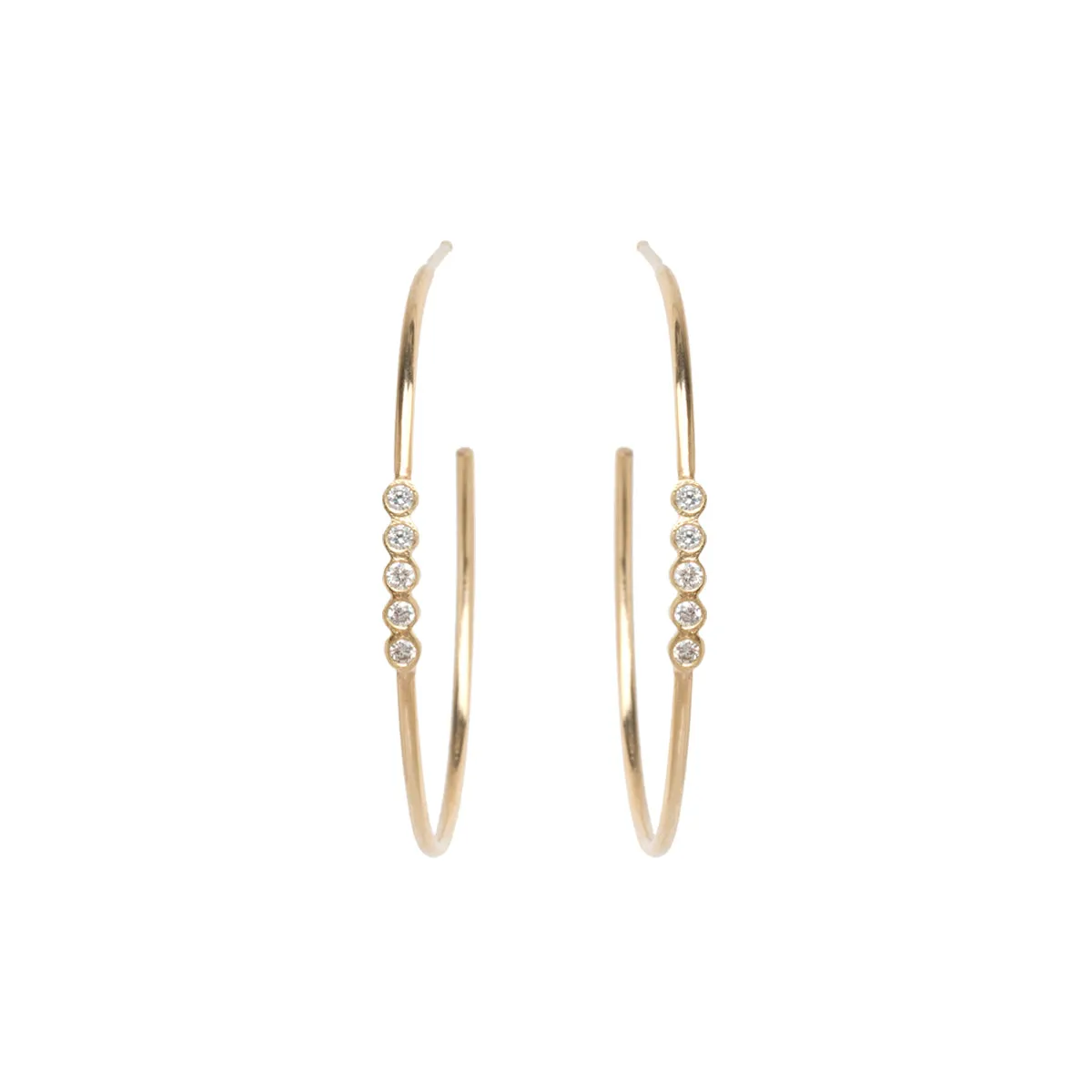 14k 5 Diamond Bezel Medium Hoops sold by Zoe Chicco