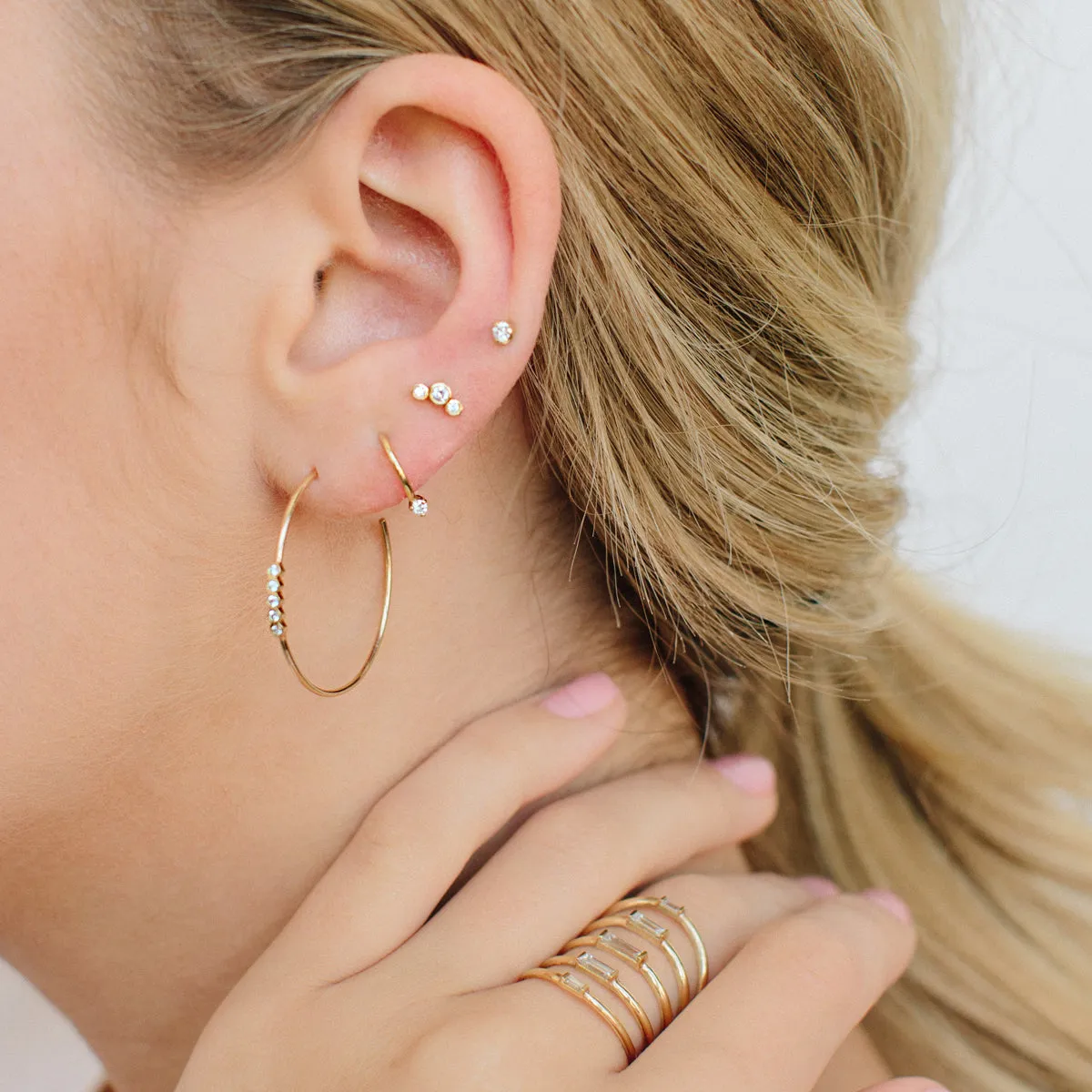 14k 5 Diamond Bezel Medium Hoops sold by Zoe Chicco product image thumbnail 2