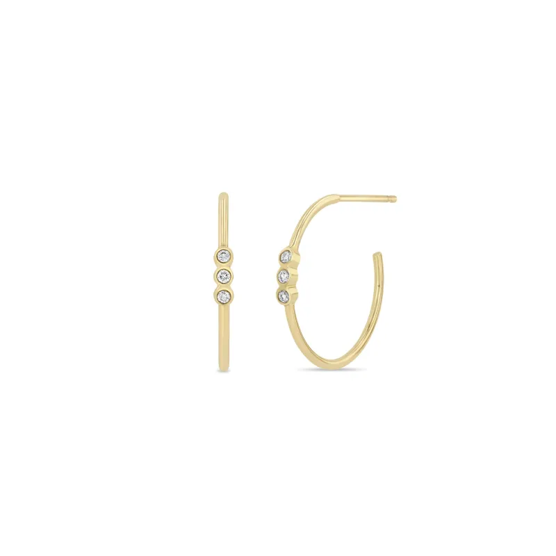 14k 3 Bezel Set Diamond Small Hoops sold by Zoe Chicco