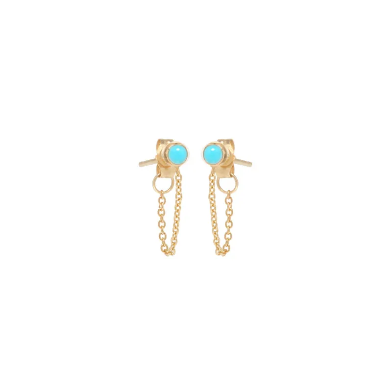 14k Turquoise Bezel Chain Huggie Earrings sold by Zoe Chicco