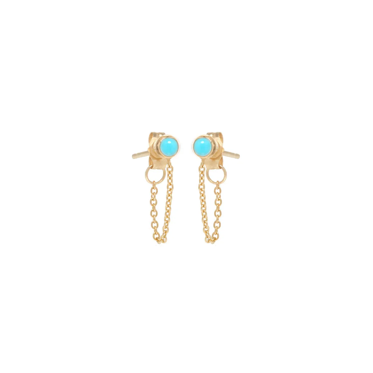 14k Turquoise Bezel Chain Huggie Earrings sold by Zoe Chicco