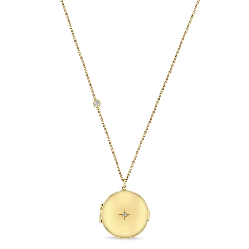 14k Large Round Diamond Locket Necklace with Floating Diamond sold by Zoe Chicco