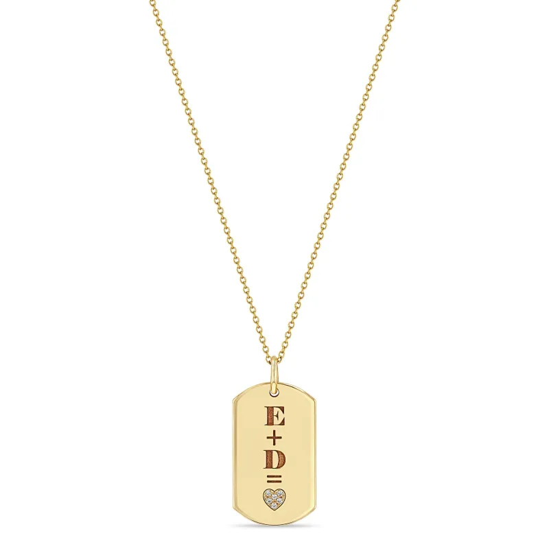 14k Pavé Diamond Heart Equation Medium Dog Tag Necklace sold by Zoe Chicco