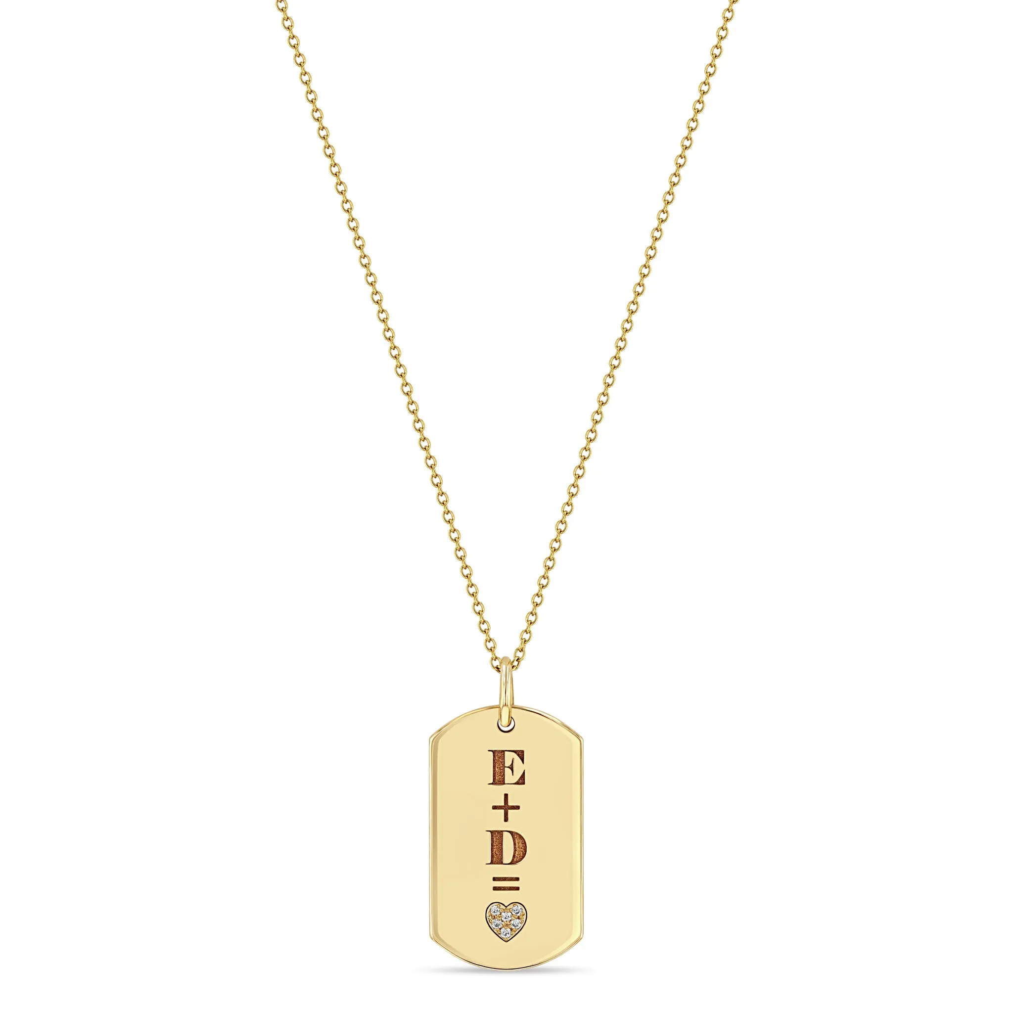 14k Pavé Diamond Heart Equation Medium Dog Tag Necklace sold by Zoe Chicco