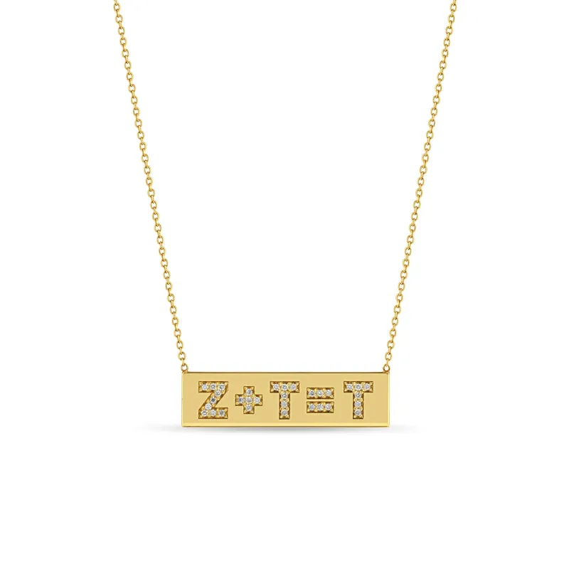 14k Pavé Diamond Initial Equation ID Necklace made by Zoe Chicco