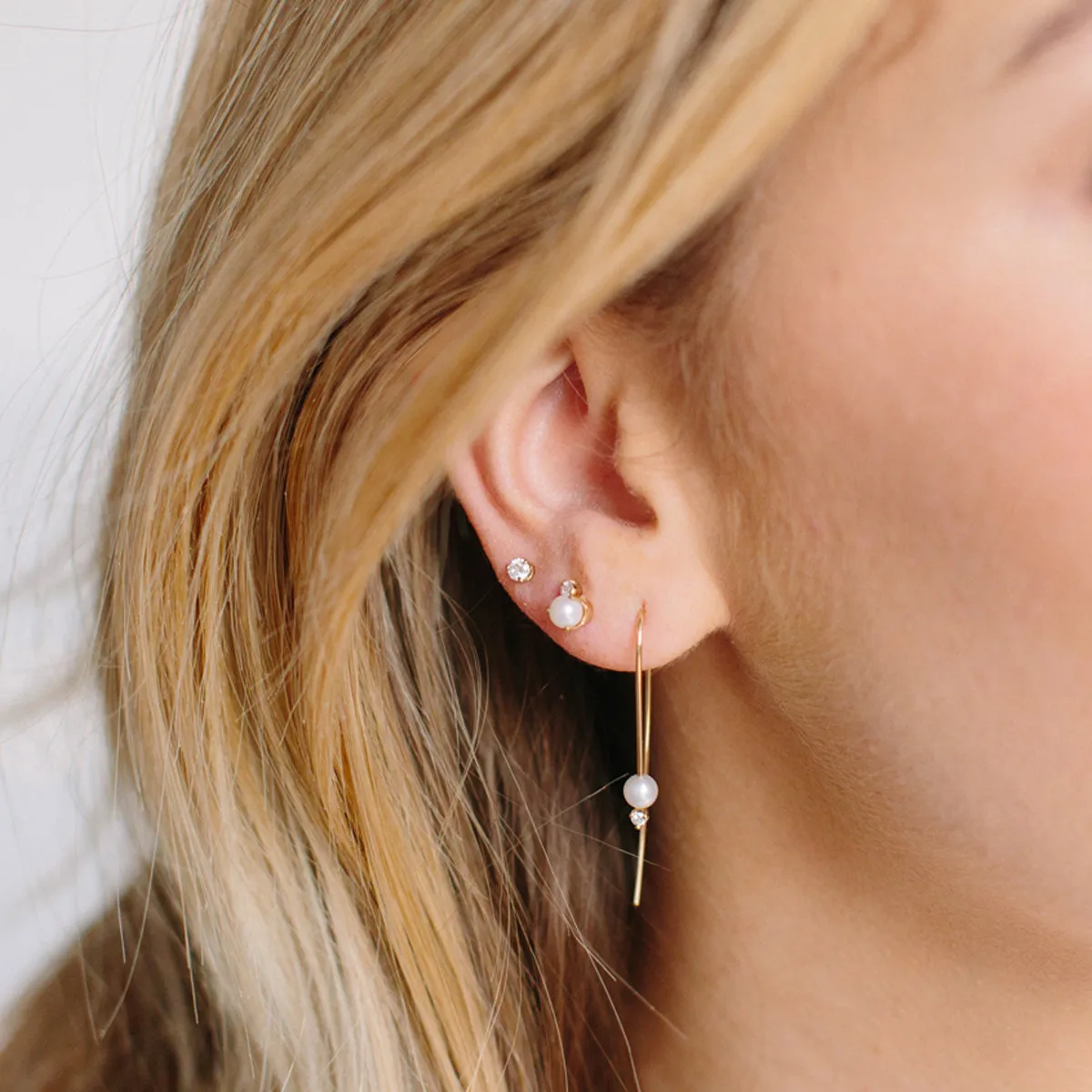 14k Pearl & Diamond Studs sold by Zoe Chicco product image thumbnail 3