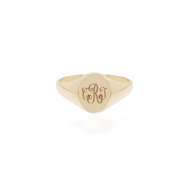 14k Engraved Monogram Oval Signet Ring sold by Zoe Chicco